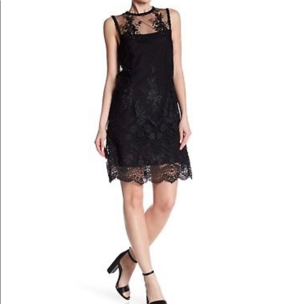 Black Illusion Neck Embroidered Dress